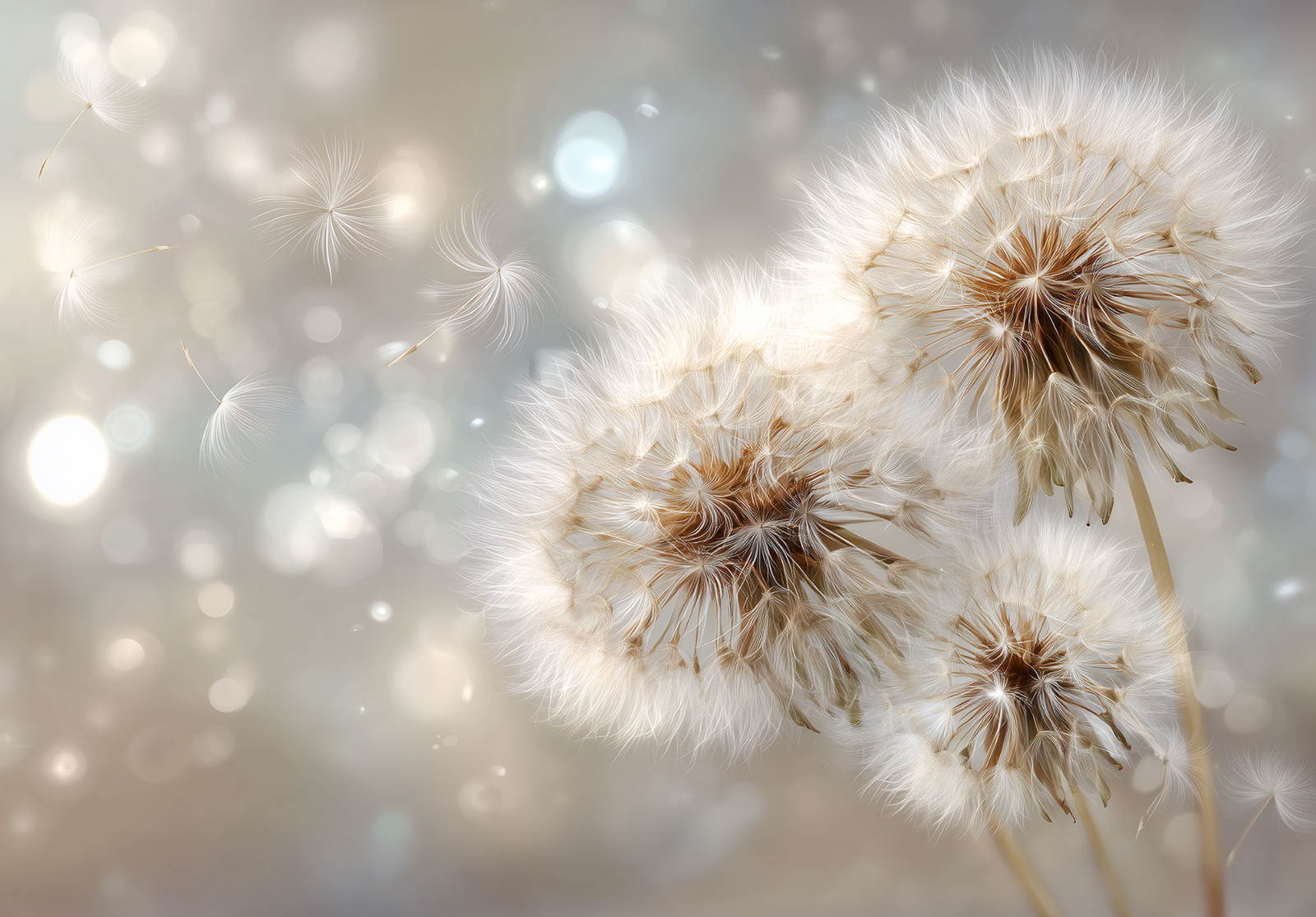 Фототапет Нежни глухарчета – светлина, ефирност и спокойствие